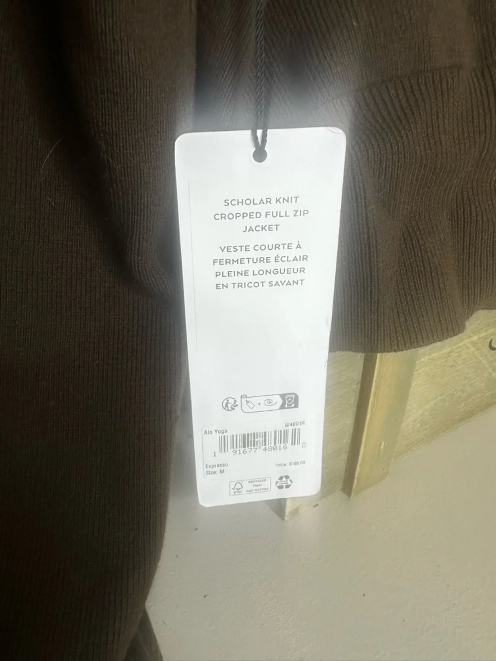 🆕 ALO Yoga Scholar Knit Cropped Full Zip Jacket • Espresso / Brown • Sz M - Picture 6 of 6